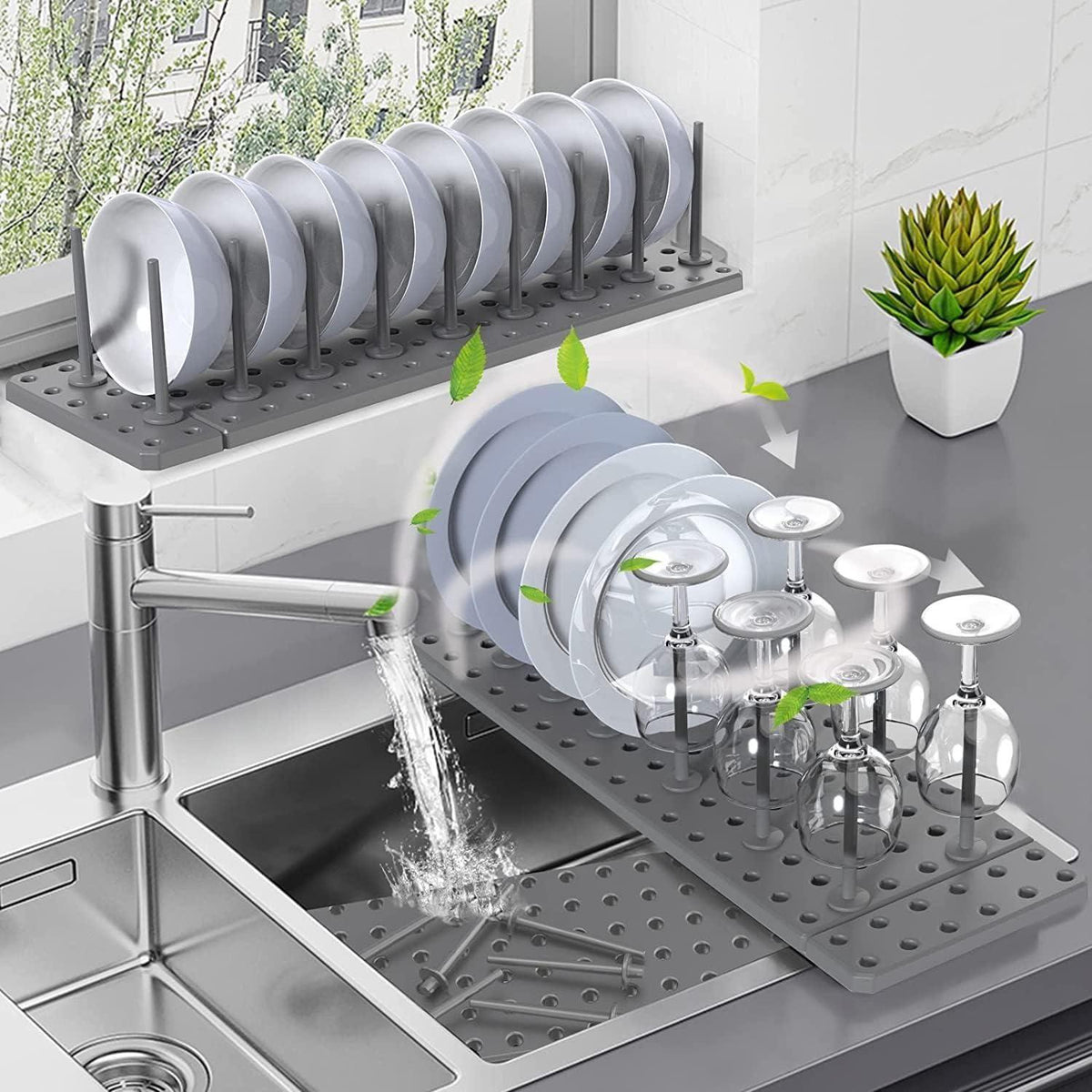Foldable Dish Drying Rack with Drainage – Kitchen Organizer